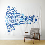 Blue Christmas tree gezegden wenst groeten Wandkleed (In Situ (horizontaal))