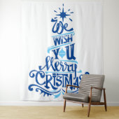 Blue Christmas tree gezegden wenst groeten Wandkleed (In situ)
