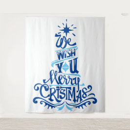 Blue Christmas tree gezegden wenst groeten Wandkleed