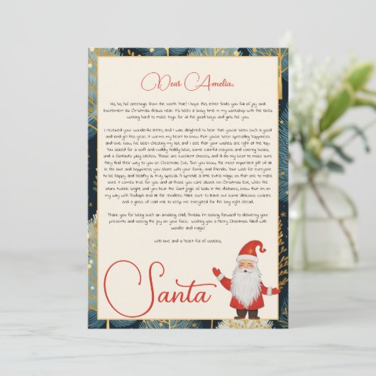 Blue Christmas Tree Letter van Santa Kaart (Staand voorkant)