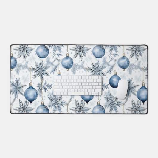 Blue Christmas Tree Ornamenten Pattern Bureaumat (Keyboard & Muis)