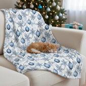 Blue Christmas Tree Ornamenten Pattern Fleece Deken