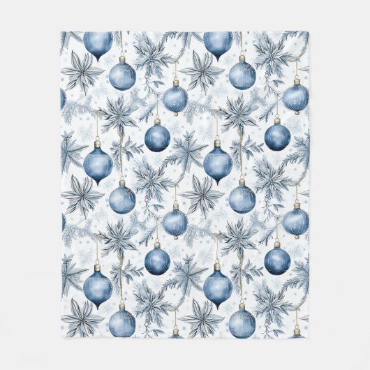 Blue Christmas Tree Ornamenten Pattern Fleece Deken (Voorkant)