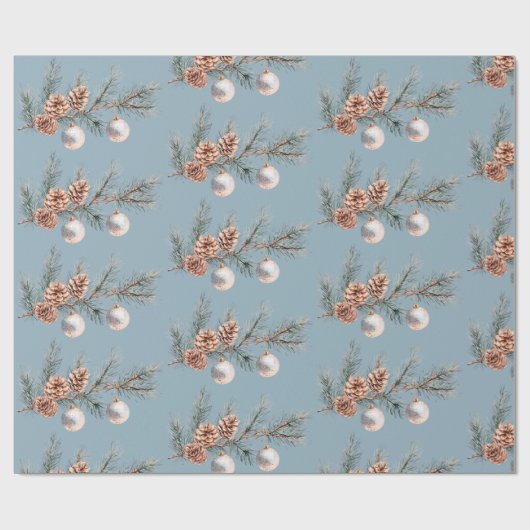 Blue Christmas Tree Pine Cones Ornaments   Cadeaupapier (Vlak)