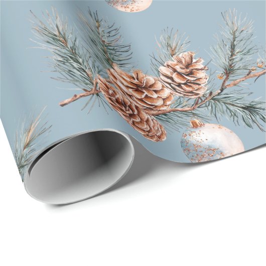 Blue Christmas Tree Pine Cones Ornaments   Cadeaupapier (Rol Hoek)