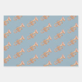 Blue Christmas Tree Pine Cones Ornaments Trumpet Inpakpapier Vel (Voorkant 3)