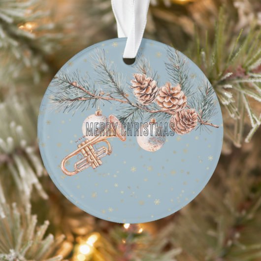 Blue Christmas Tree Pine Cones Ornaments Trumpet Ornament (Boom)