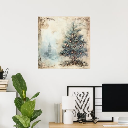 Blue Christmas Tree Poster (Thuiskantoor)