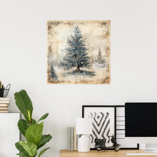  Blue Christmas Tree Poster (Thuiskantoor)