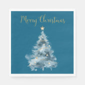 Blue Christmas Tree Star Glitter Kerstmis Servet (Voorkant)