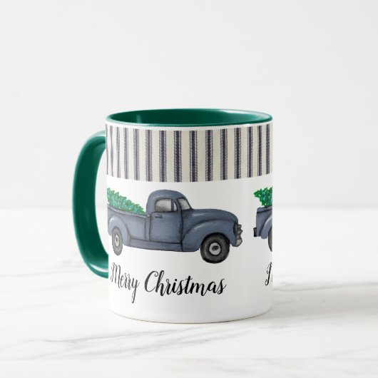  Blue Christmas Tree Truck Mok (Voorkant links)