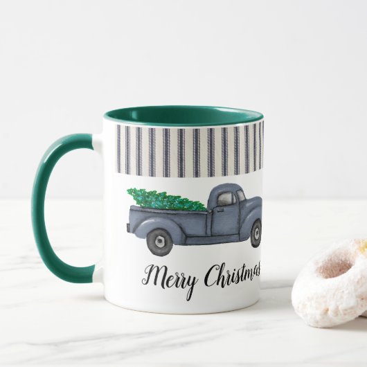 Blue Christmas Tree Truck Mok (Met donut)