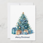 Blue Christmas Tree Waterverf Kunst Feestdagenkaart (Voorkant)