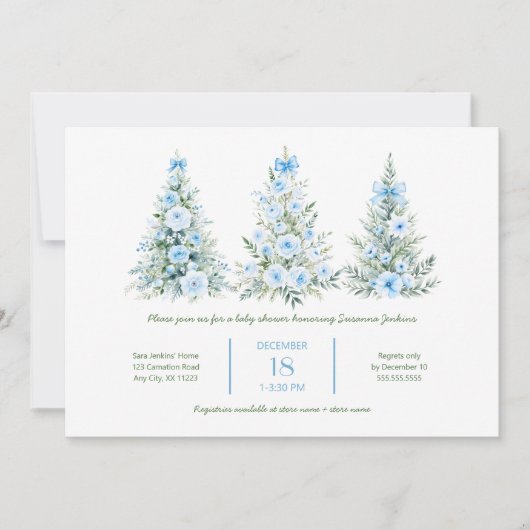 Blue Christmas Trees 2 Boy Baby Shower Kaart (Voorkant)