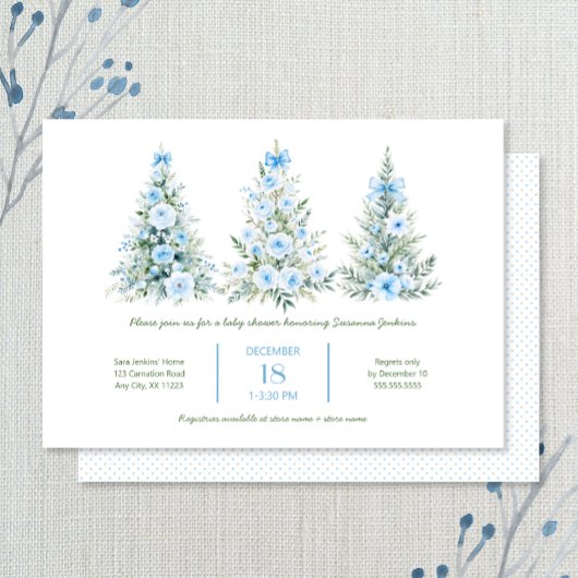 Blue Christmas Trees 2 Boy Baby Shower Kaart