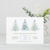Blue Christmas Trees Boy Baby shower Invitation Kaart (Staand voorkant)