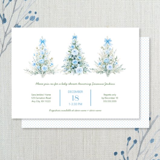 Blue Christmas Trees Boy Baby shower Invitation Kaart
