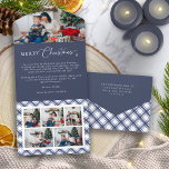 Blue Christmas Trifold Kaart<br><div class="desc">Transformeer uw vakantieseizoen met onze prachtige Christmas Trifold Holiday Photo Collage Kaart, met een prachtig waterverf marineblauw en wit buffelgeruite patroon. Deze kaart straalt tijdloze elegantie en feestelijke charme uit en biedt voldoende ruimte om uw dierbare herinneringen te laten zien. Verhef uw vakantiegroeten met een verfijnde en oprechte touch. Duik...</div>