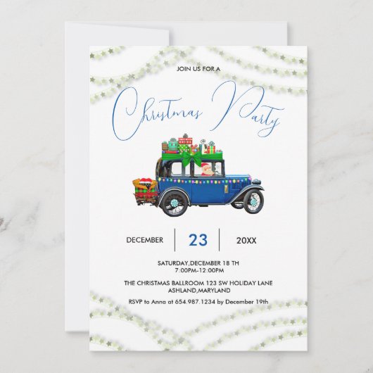 Blue Christmas Truck Pine Tree kerstfeest Save The Date (Voorkant)