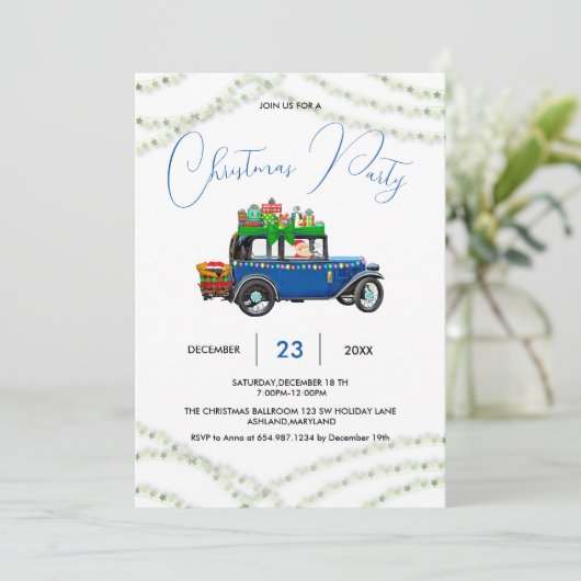 Blue Christmas Truck Pine Tree kerstfeest Save The Date (Staand voorkant)