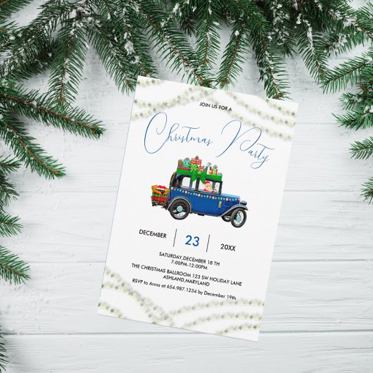 Blue Christmas Truck Pine Tree kerstfeest Save The Date