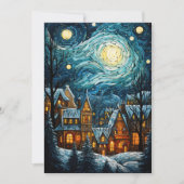 Blue Christmas Village Art Holiday Flat Kaart (Voorkant)