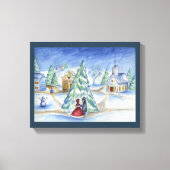 Blue Christmas Village Wall Art Canvas Afdruk (Voorkant)