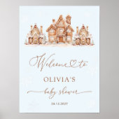 Blue Christmas Village Winter Baby shower Welkom Poster (Voorkant)