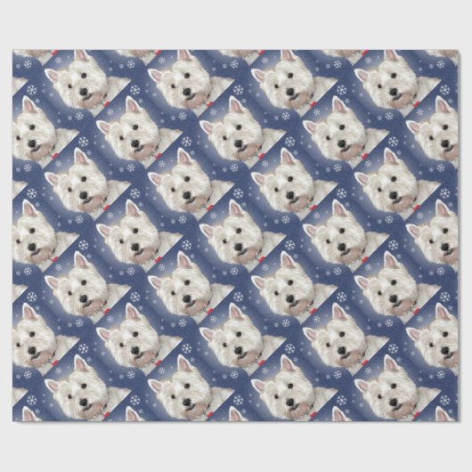BLUE CHRISTMAS westie Cadeaupapier (Vlak)