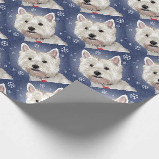 BLUE CHRISTMAS westie Cadeaupapier (Hoek)