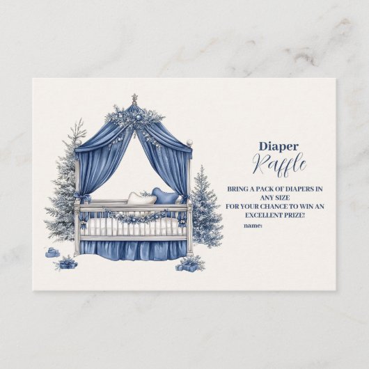 Blue Christmas Wieg Baby shower Diapper Raffle Informatiekaartje (Voorkant)