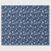 Blue Christmas Winter Forest Reindeer Holiday Cadeaupapier (Vlak)