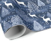 Blue Christmas Winter Forest Reindeer Holiday Cadeaupapier (Rol Hoek)