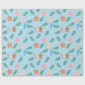 Blue Christmas Wrapping Paper with Ornaments  Cadeaupapier (Vlak)