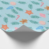 Blue Christmas Wrapping Paper with Ornaments  Cadeaupapier (Hoek)