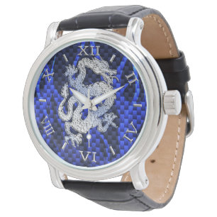 Blue Chrome als Dragon Carbon Fiber Style Dial Horloge