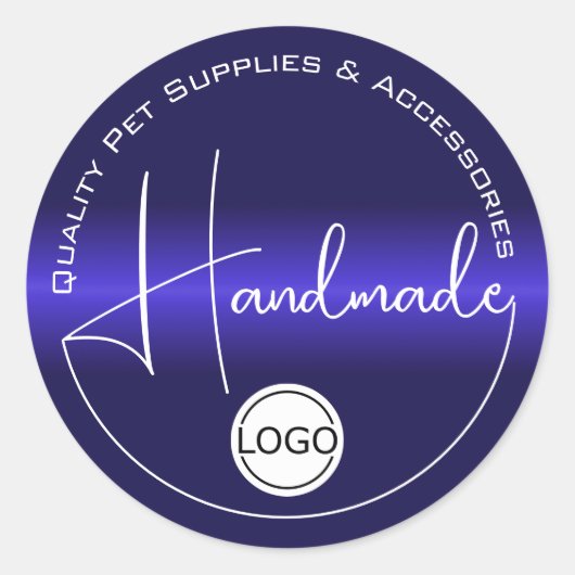 Blue Chrome Colour Gradient Handmade Logo Sjabloon Ronde Sticker (Voorkant)