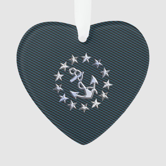 Blue Chrome like Yacht Flag Automotive Grille Ornament (voorkant)