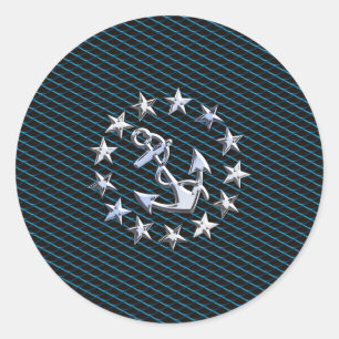 Blue Chrome like Yacht Flag Automotive Grille Ronde Sticker