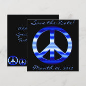 Blue Chrome Peace Sign-uitnodigingen Save The Date (Voorkant / Achterkant)