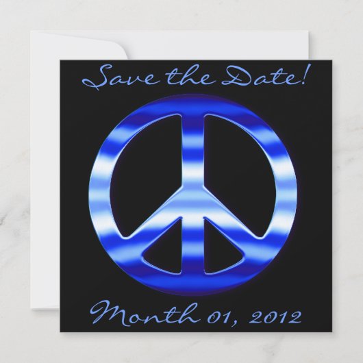 Blue Chrome Peace Sign-uitnodigingen Save The Date (Voorkant)