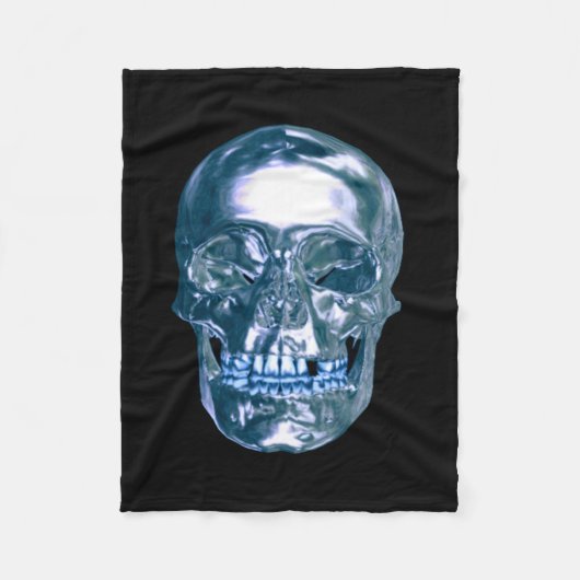 Blue Chrome Skull Fleece Blanket Deken (Voorkant)