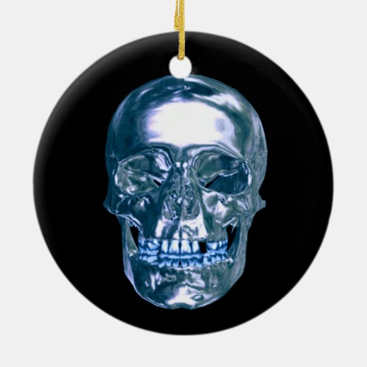 Blue Chrome Skull-Ornament Keramisch Ornament (Achterkant)