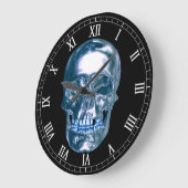 Blue Chrome Skull Round Roman Nummerklok Grote Klok (Hoek)