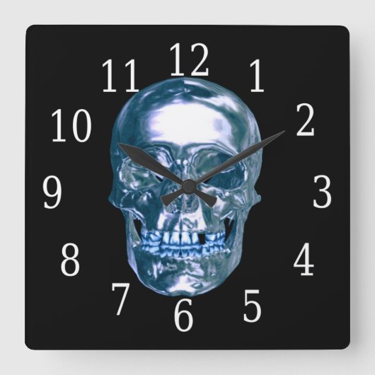 Blue Chrome Skull Square klok (Voorkant)