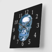 Blue Chrome Skull Square klok (Hoek)