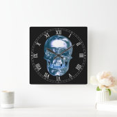 Blue Chrome Skull Square Roman Nummerklok Vierkante Klok (Huis)