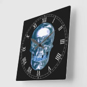 Blue Chrome Skull Square Roman Nummerklok Vierkante Klok (Hoek)