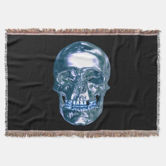 Blue Chrome Skull Throw Blanket Deken (Voorkant)