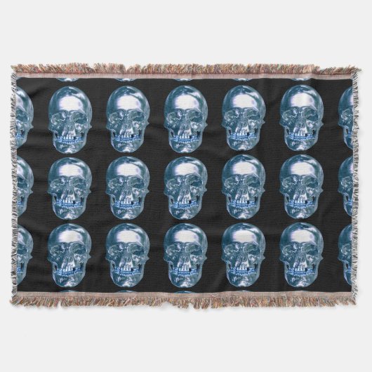 Blue Chrome Skull Throw Blanket Deken (Voorkant)